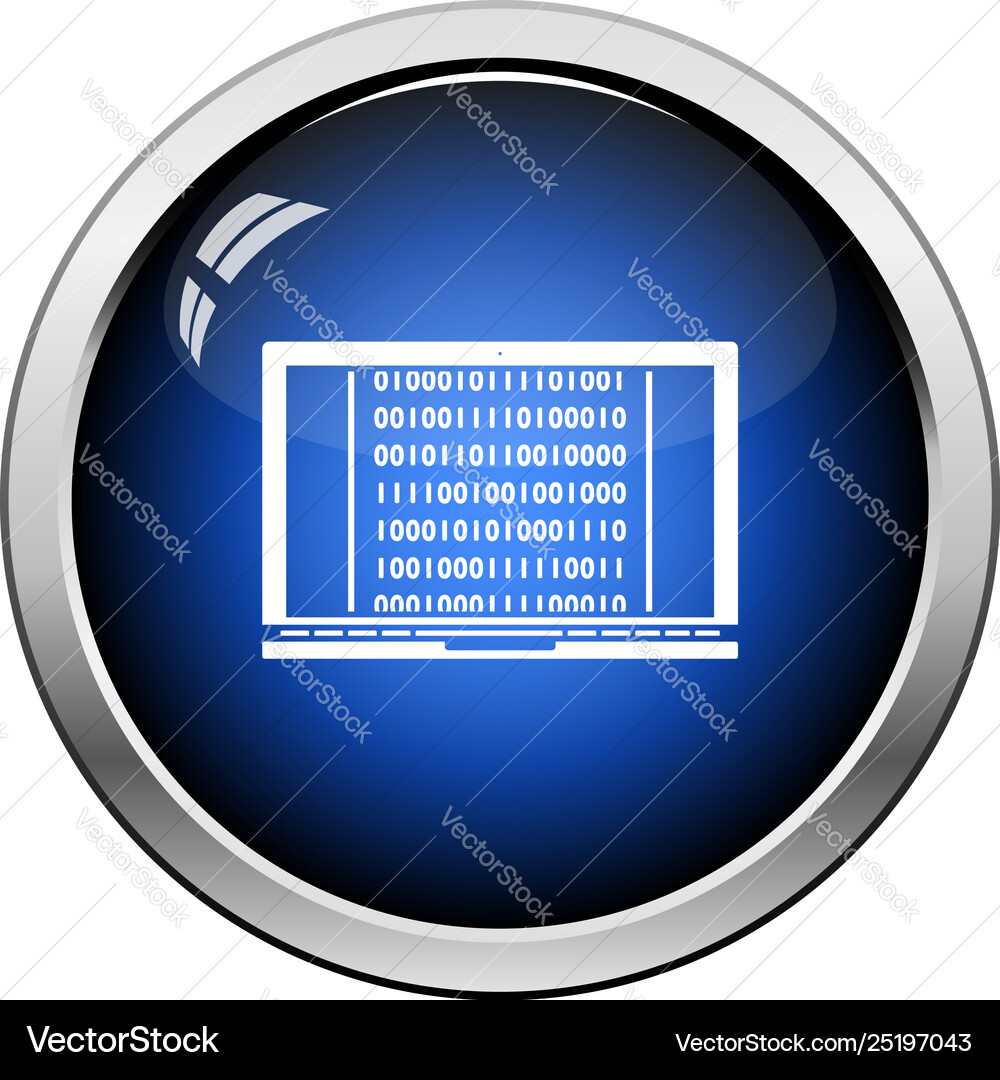 Laptop with binary code icon vector image