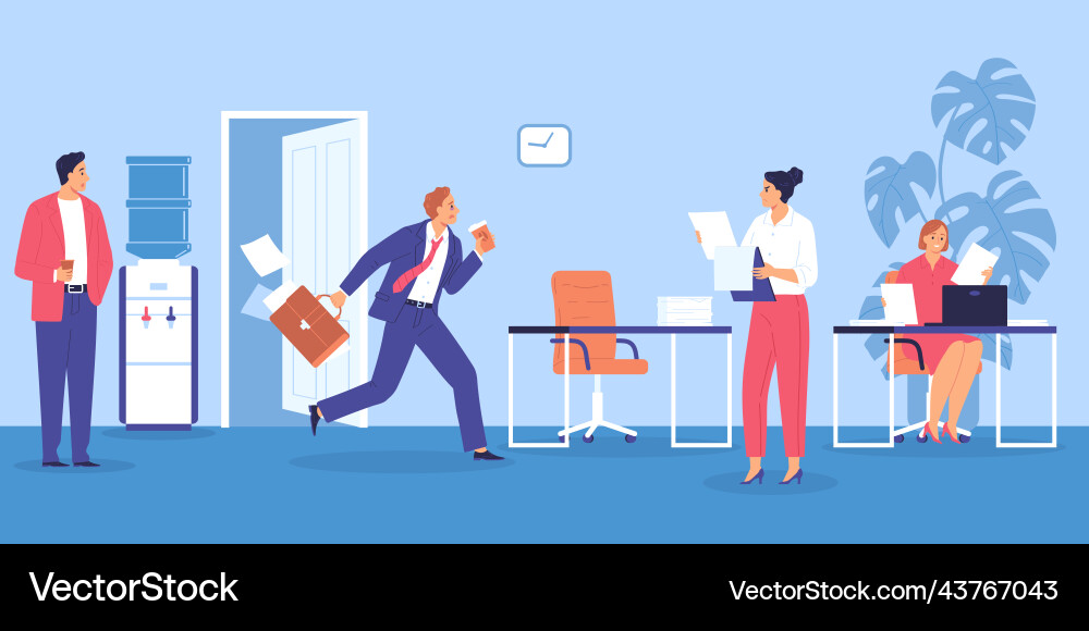 Man Running Late to Work Vector Image