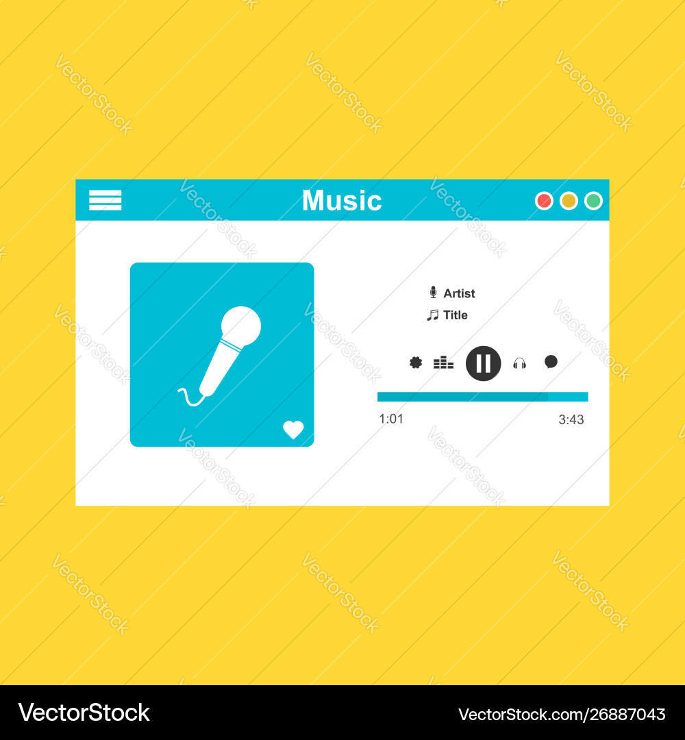 Media player application app template with flat Media player application app template with flat vector image