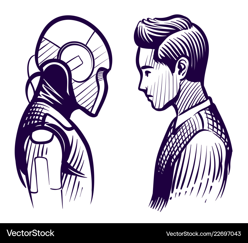 Robot vs Human Intelligence Royalty Free Vector Image