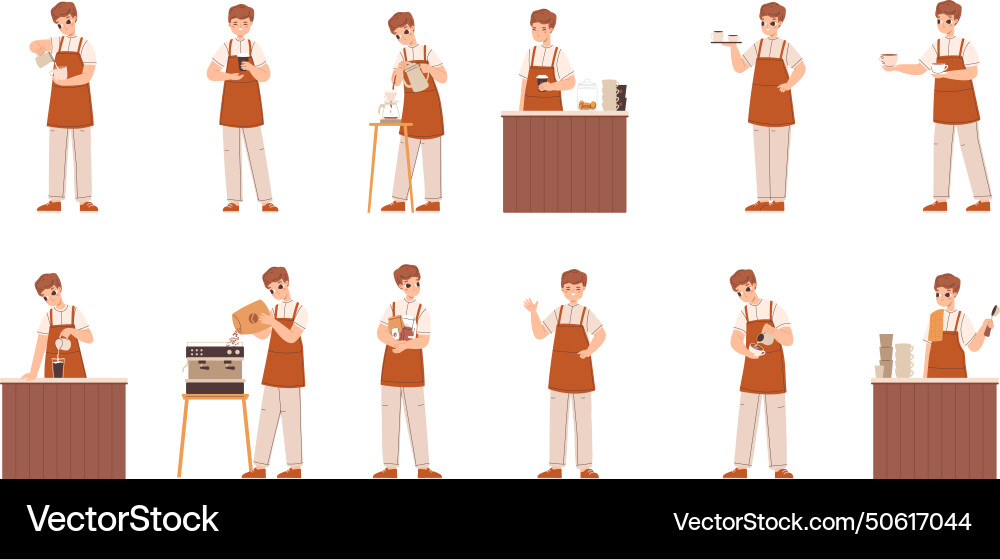 Cartoon barista arbeiten jungen männlichen Charakter Cartoon barista arbeiten jungen männlichen Charakter vektorbild