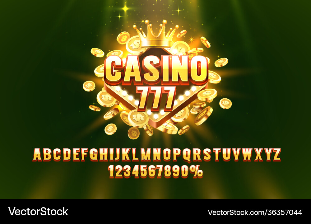 Casino 777 font set collection letters vector image