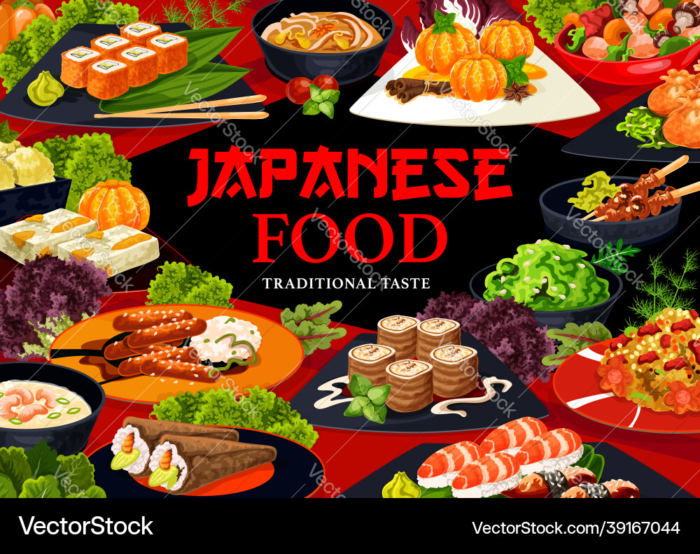 Japanese cuisine restaurant food menu cover Japanese cuisine restaurant food menu cover vector image