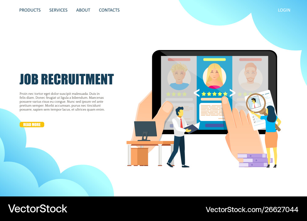 Job recruitment website landing page design Job recruitment website landing page design vector image