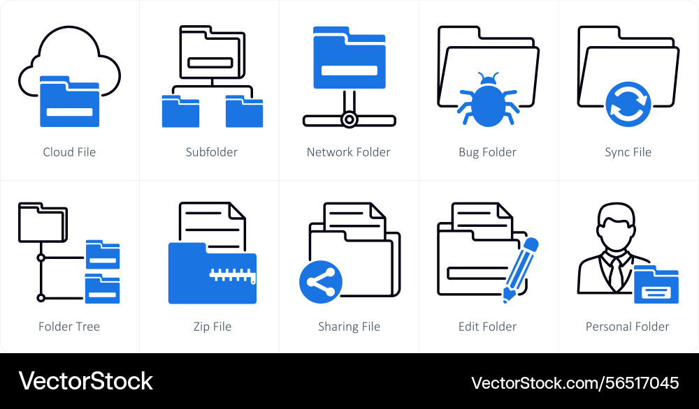 A set of 10 files icons as cloud file subfolder vector image