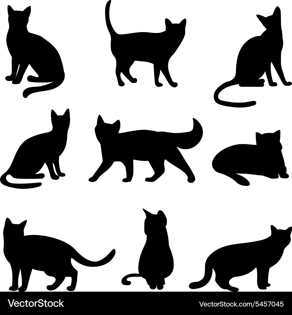 Cat Silhouettes - Black and White Vector Image