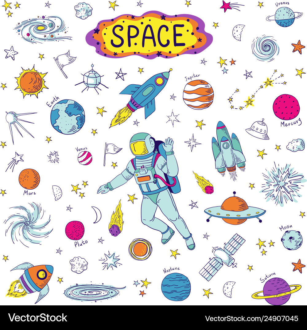 Doodle space cosmos trendy kids pattern hand Doodle space cosmos trendy kids pattern hand vector image