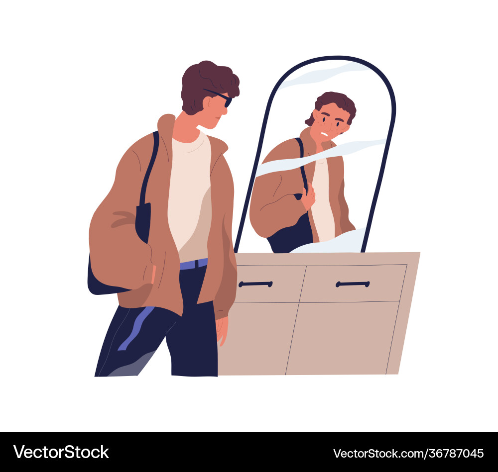 Man Facing Negative Self-Perception vector image