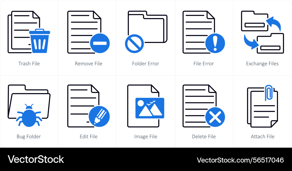 A set of 10 files icons as trash file remove vector image