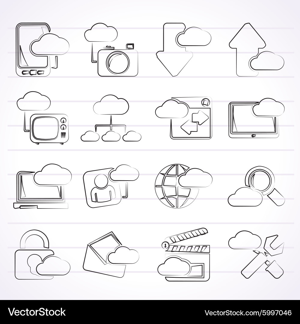 Cloud services and objects icons vector image