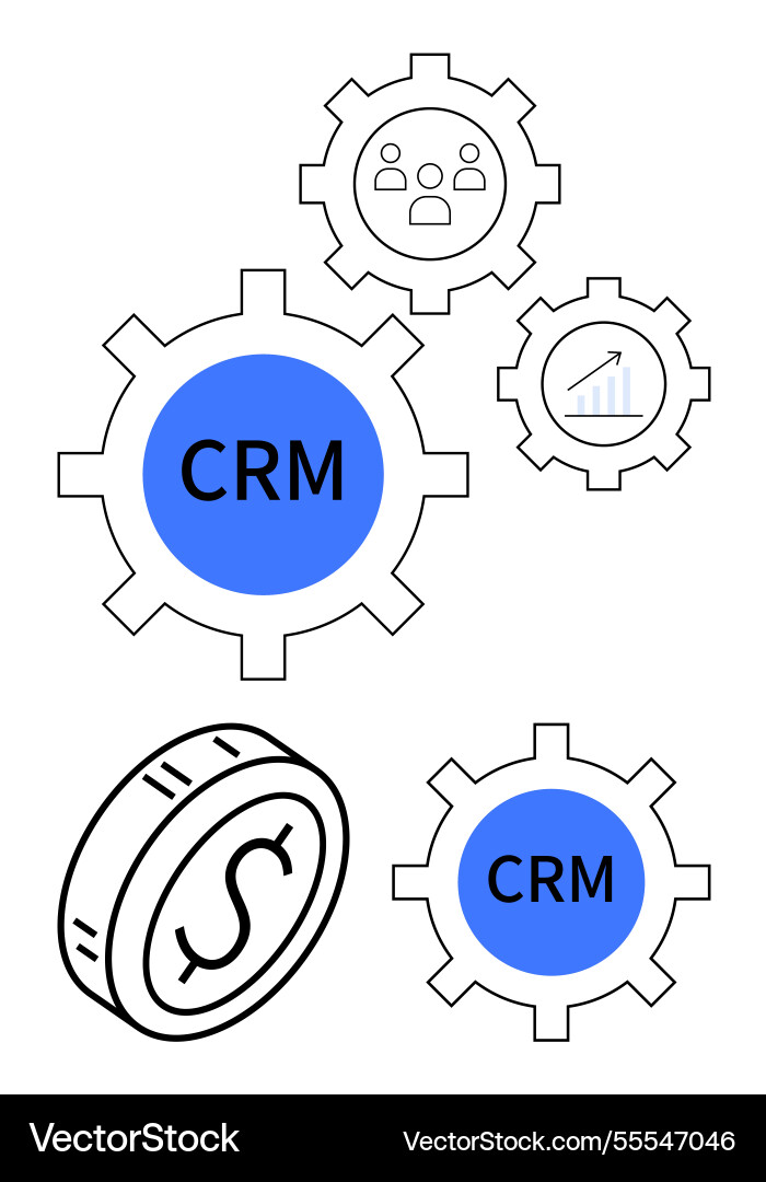 Crm gears with dollar coin user group Crm gears with dollar coin user group vector image