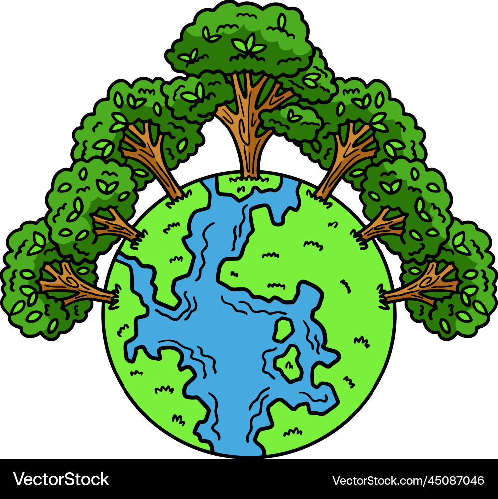 Earth day trees crowning cartoon clipart Earth day trees crowning cartoon clipart vector image