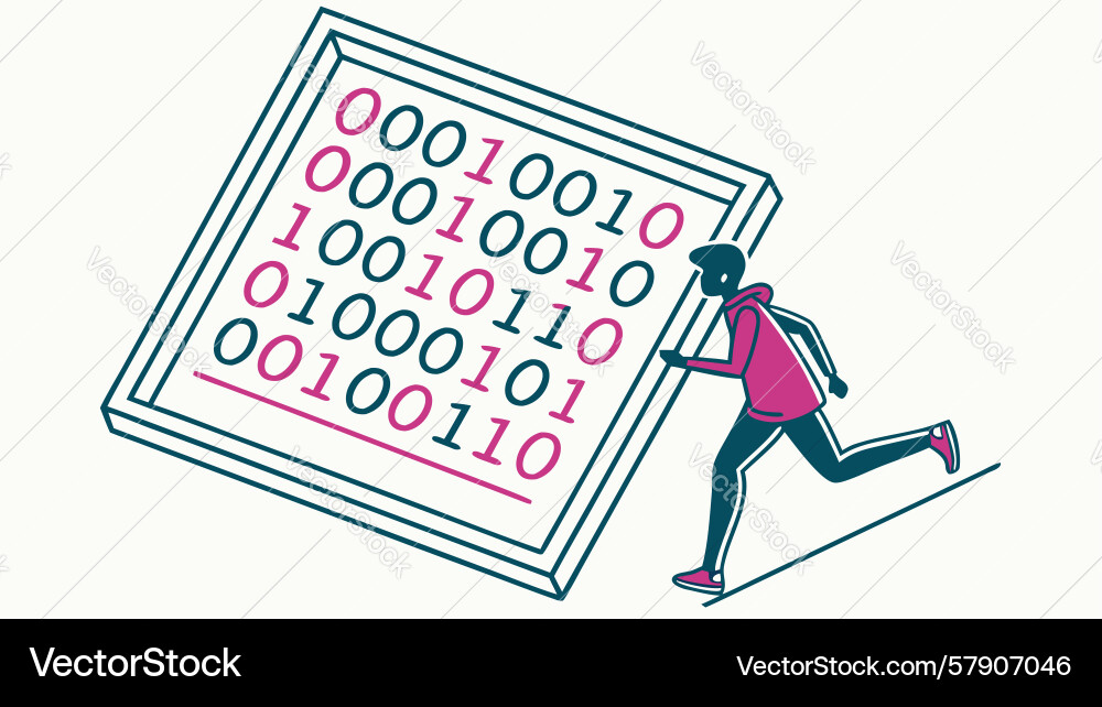 Person carrying a tablet with binary data design Vector Image