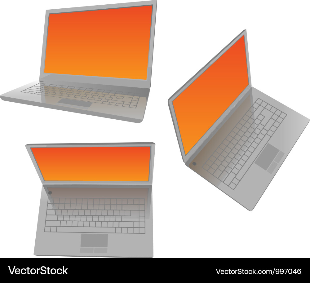 Three laptops with orange screen Royalty Free Vector Image