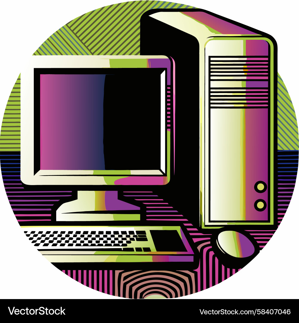 Vintage Computer System Setup Vector Image