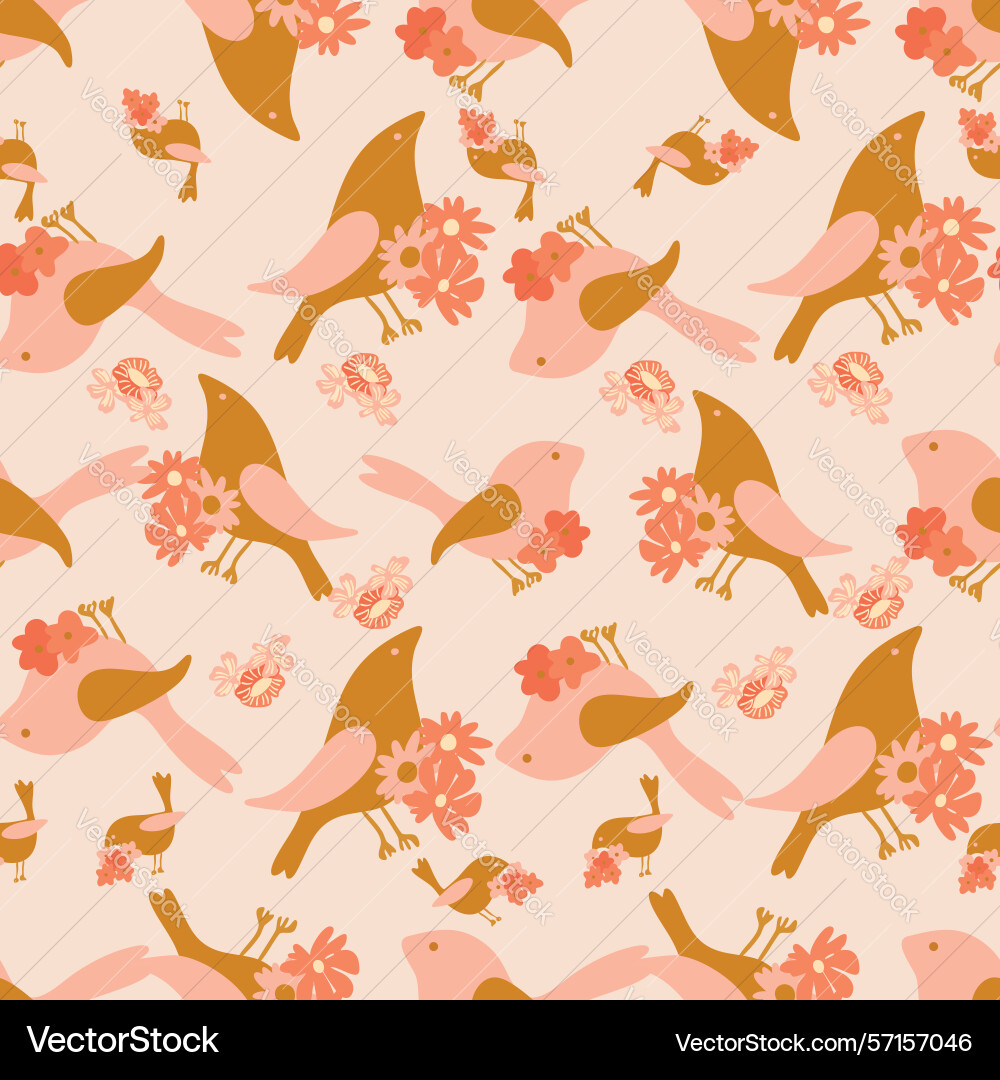 Whimsical seamless pattern with birds and bold Vector Image