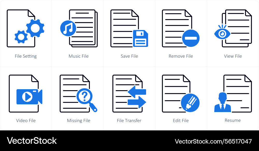 A set of 10 files icons as file setting music vector image