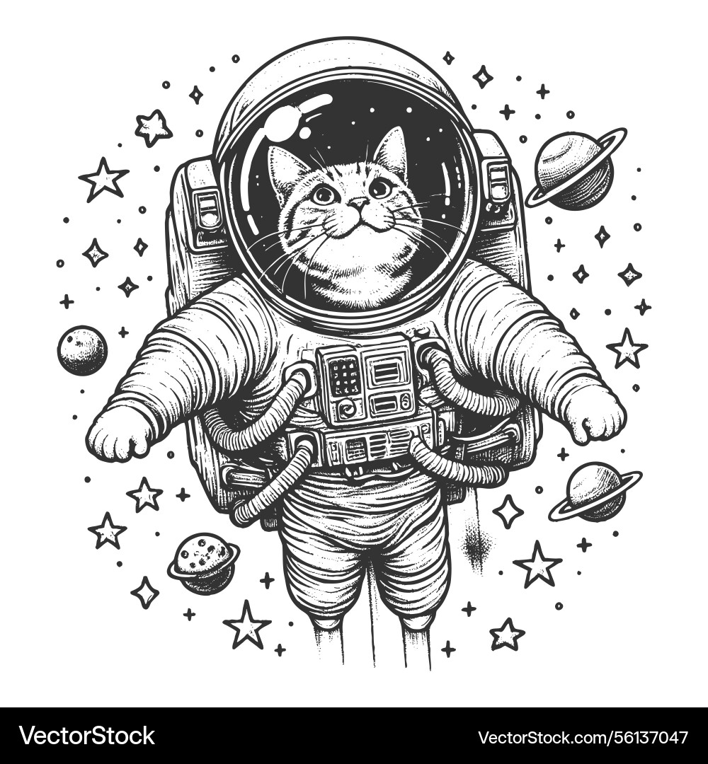 Astronaut cat floating in space Astronaut cat floating in space vector image
