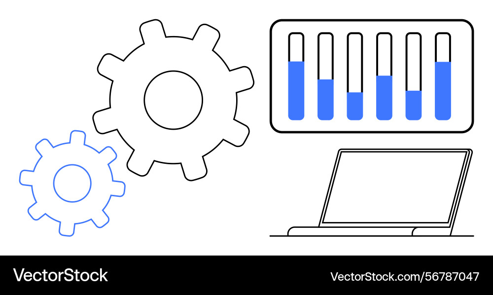 Data analytics and workflow automation with laptop Data analytics and workflow automation with laptop vector image