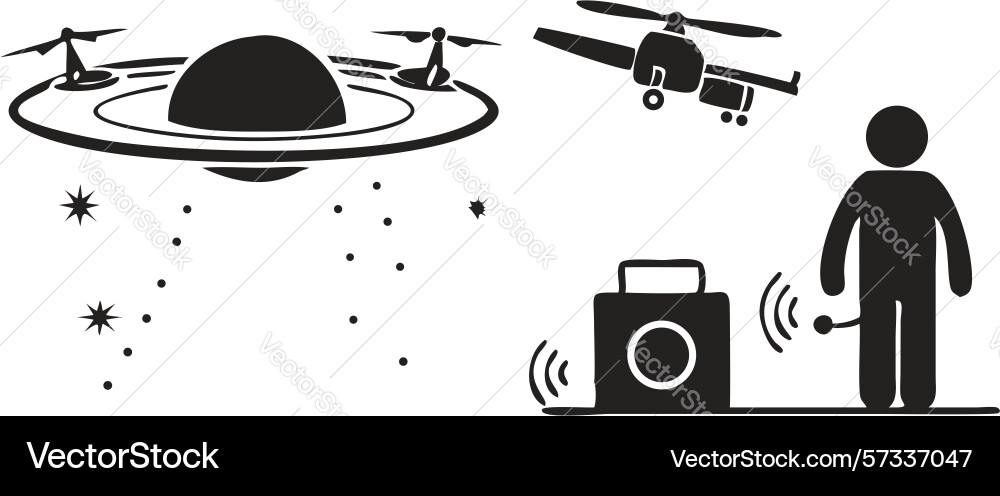 Drone technology with mobile device and speaker vector image
