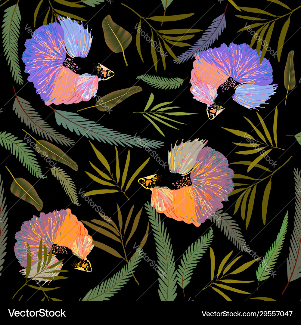 Endless pattern with goldfish and algae Endless pattern with goldfish and algae Vector Image