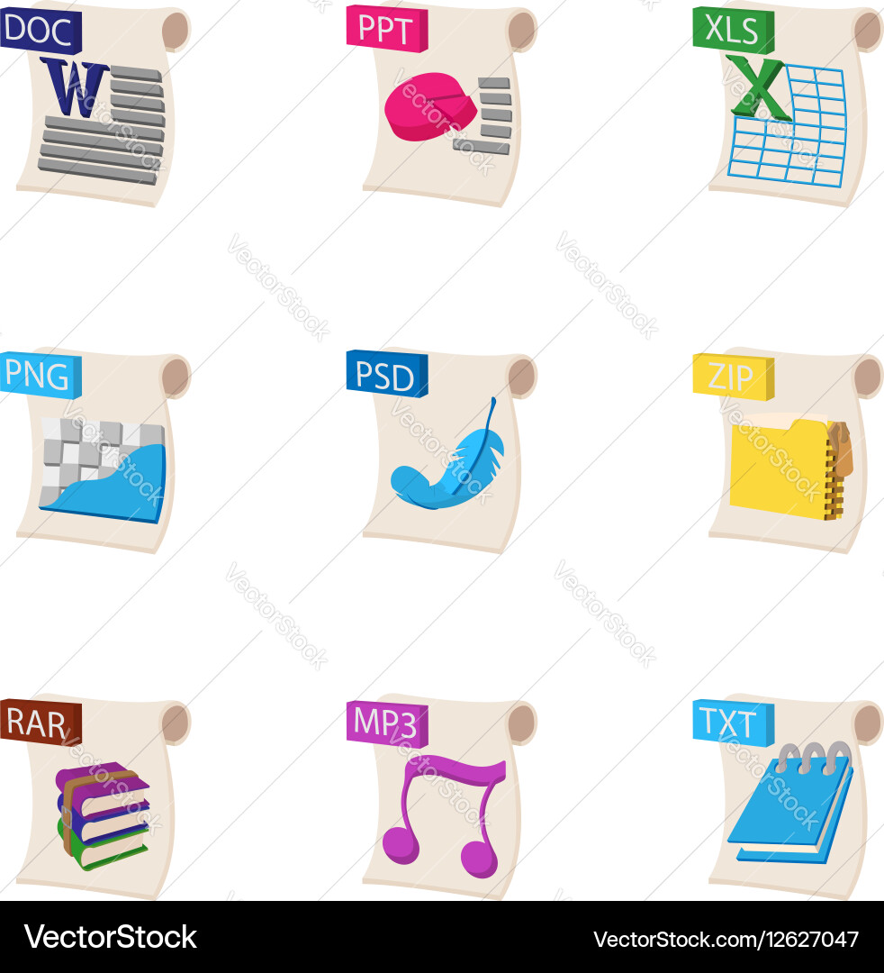 Files icons set cartoon style vector image
