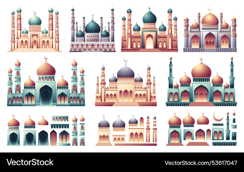 Mosque set in gradient style Royalty Free Vector Image