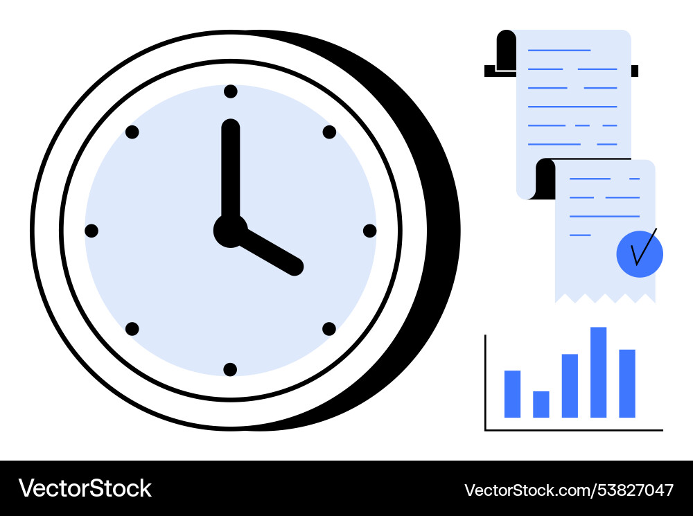 Time management with clock document and graph Time management with clock document and graph vector image