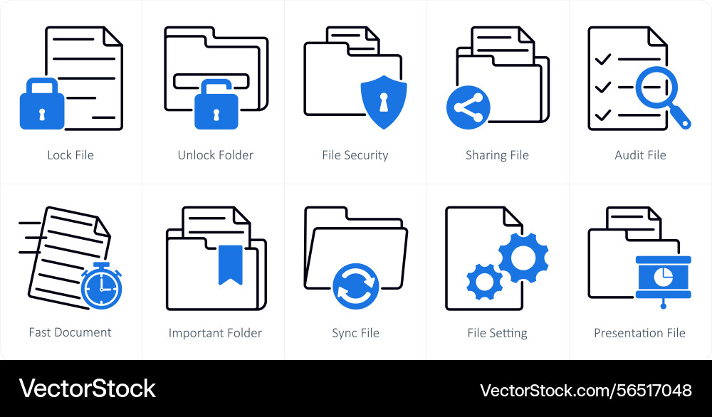 A set of 10 files icons as lock file unlock vector image