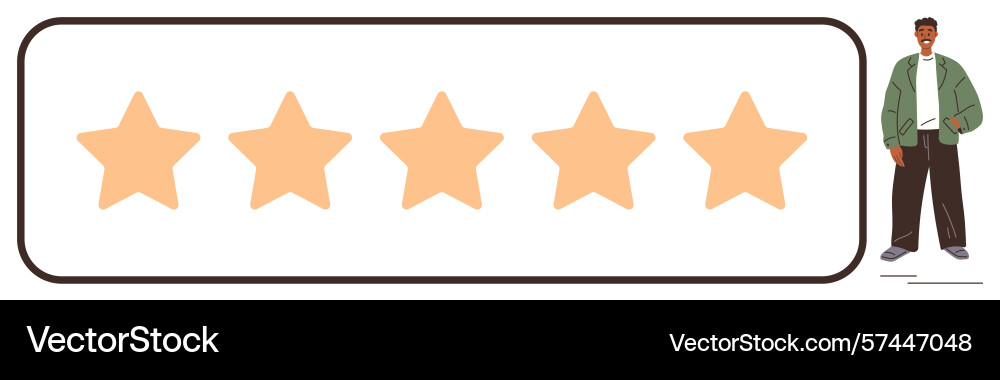 Five-star rating display with a standing character Five-star rating display with a standing character vector image