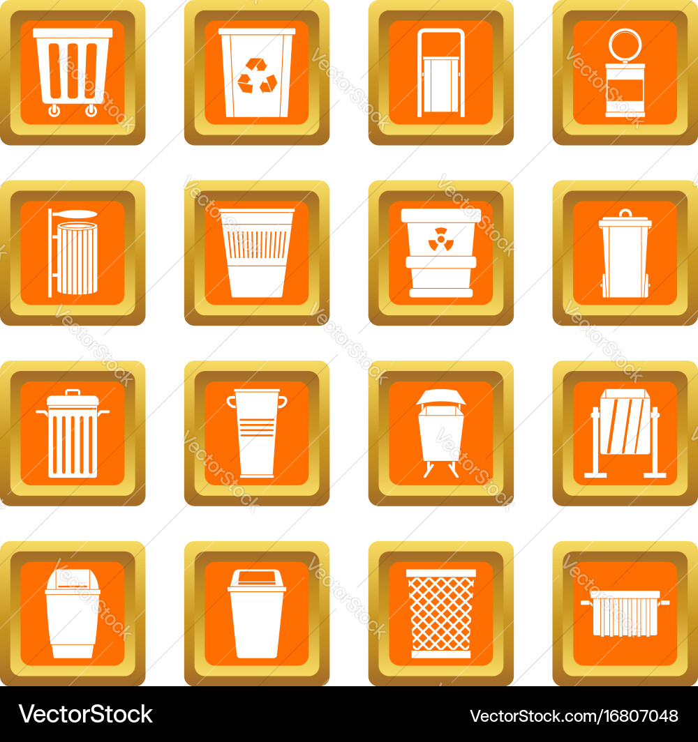 Garbage container icons set orange Vector Image