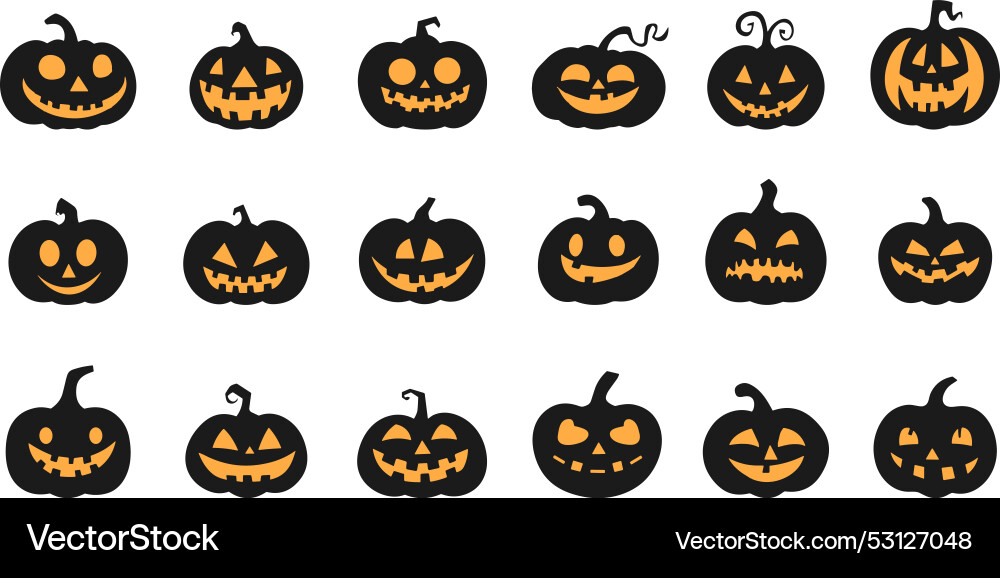 Halloween pumpkin silhouette set icons Halloween pumpkin silhouette set icons vector image