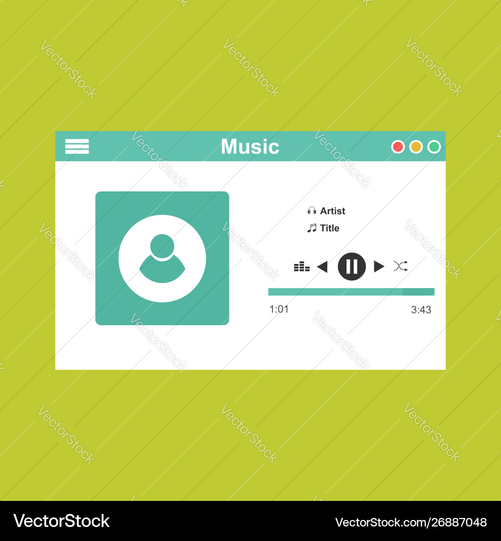 Media player application app template with flat Media player application app template with flat Vector Image