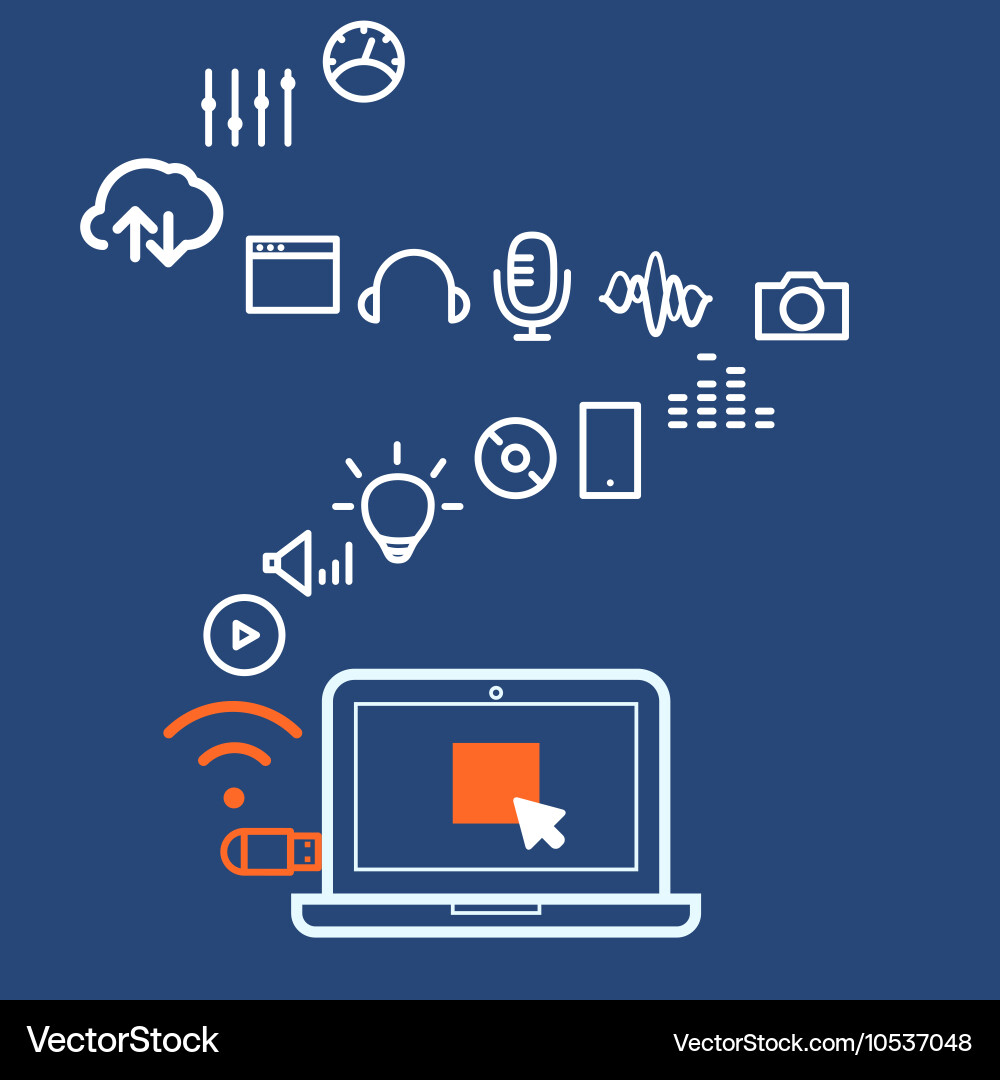 Modern computer media with different icons design vector image