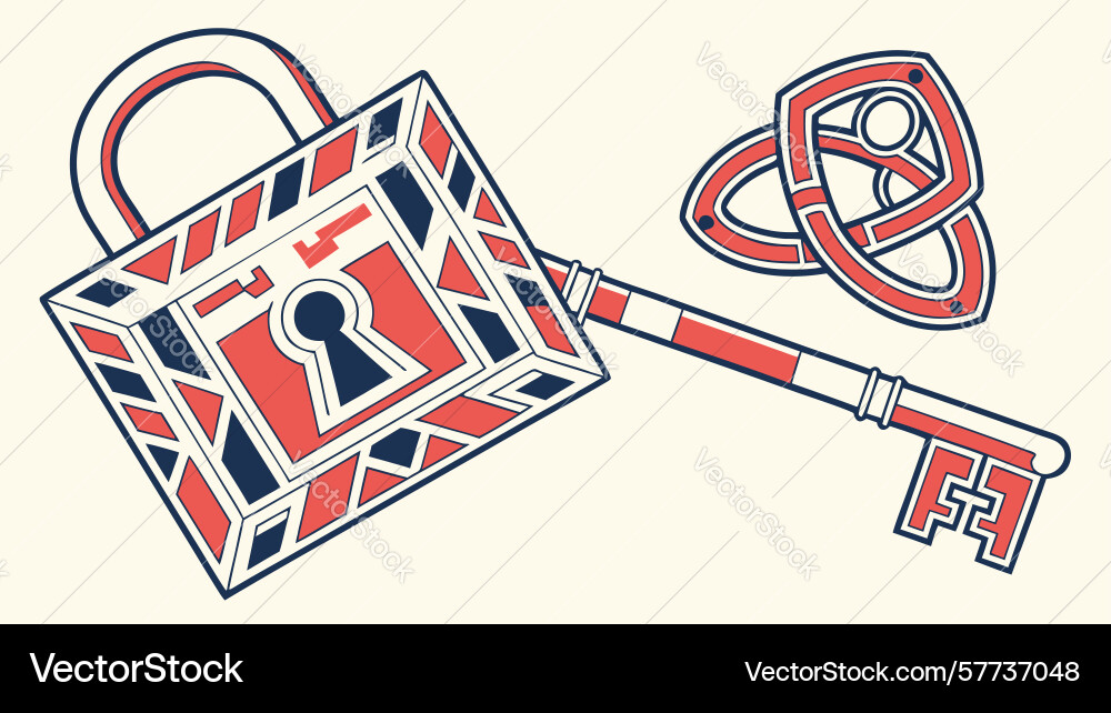 Padlock and key with abstract pattern rings vector image