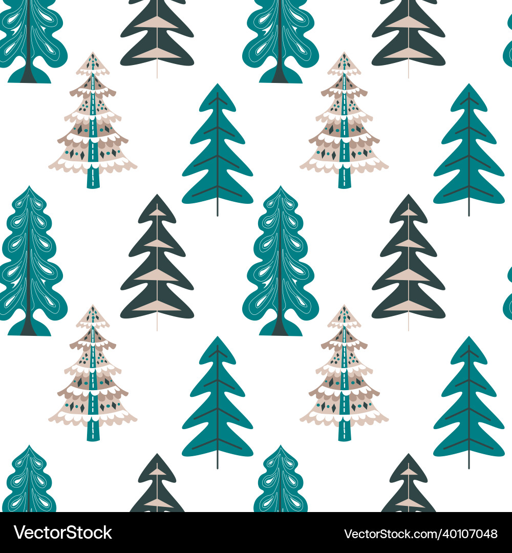 Pine trees in forest or woods seamless pattern vector image