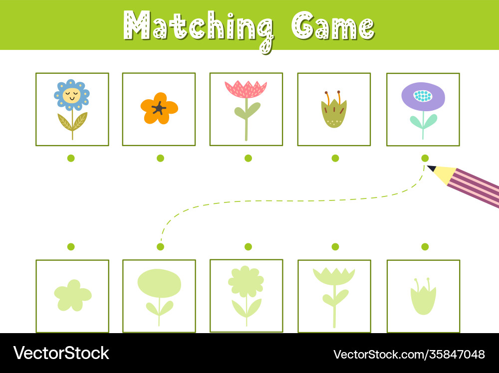 Shadow Matching Game - Flowers vector image