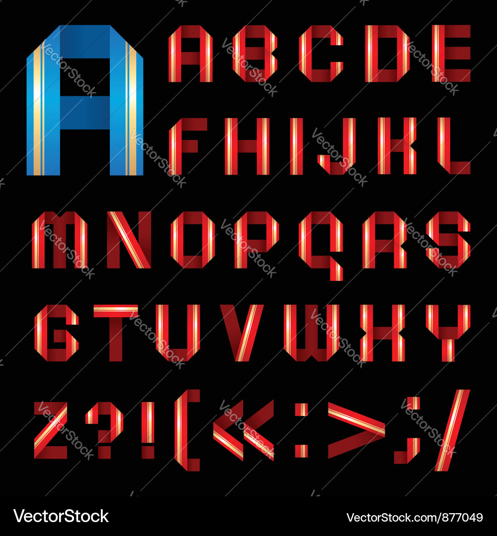 Coloured Ribbon Alphabet Font Vector Image