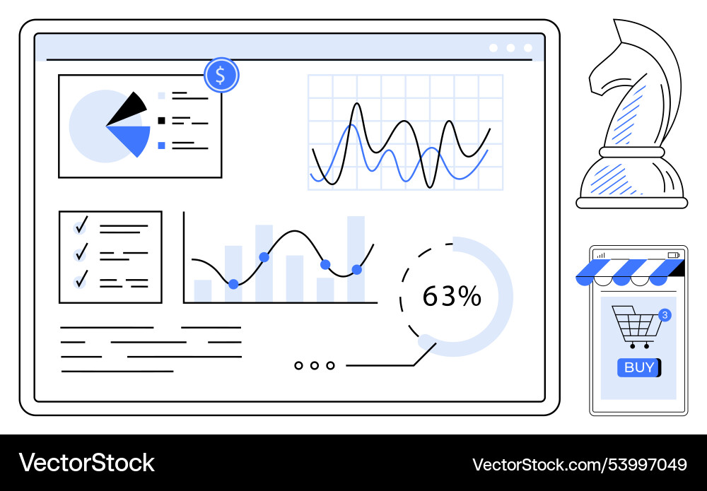 Data analytics dashboard with chart and shopping Data analytics dashboard with chart and shopping vector image