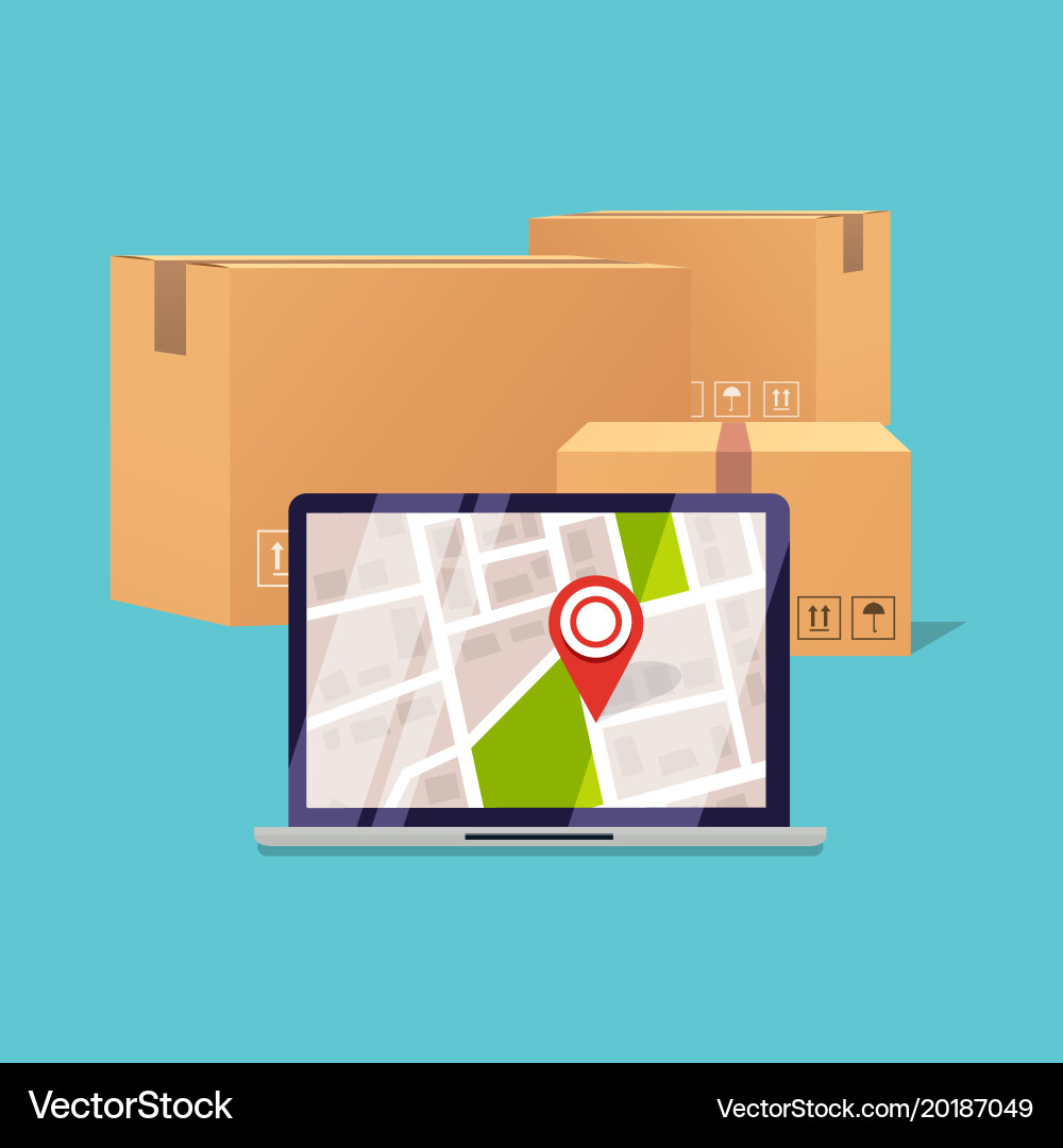 Delivery tracking on a computer pile of stacked vector image