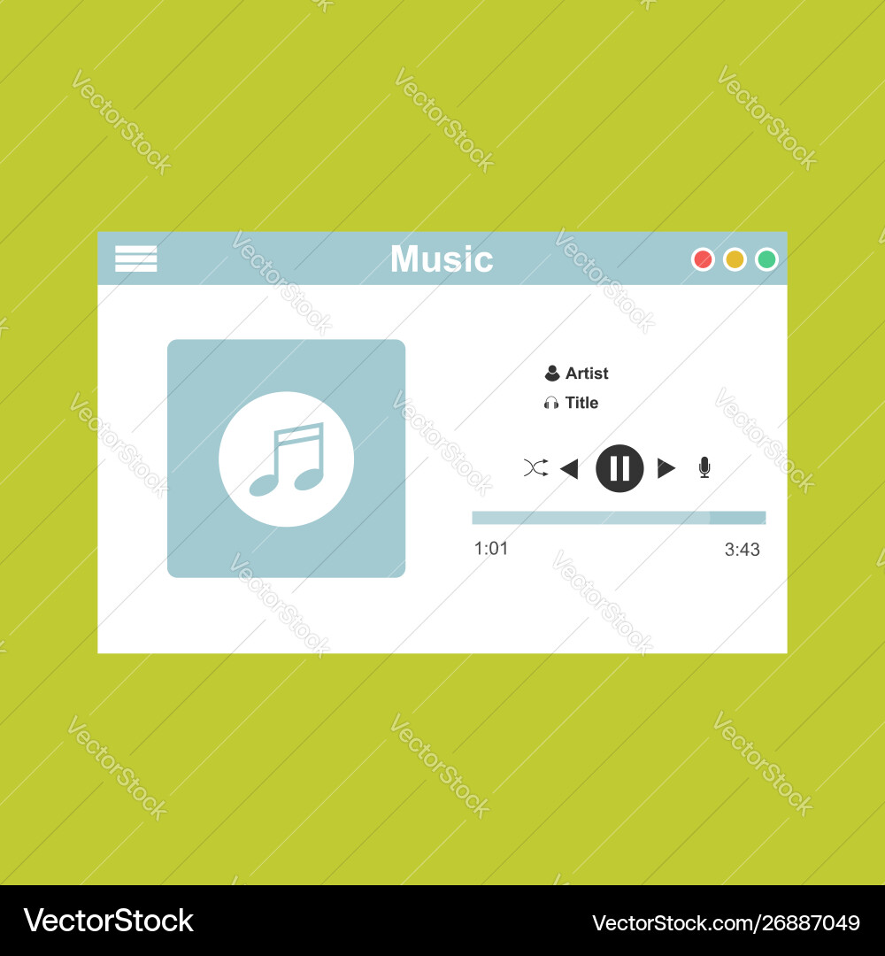 Media player application app template with flat Vector Image