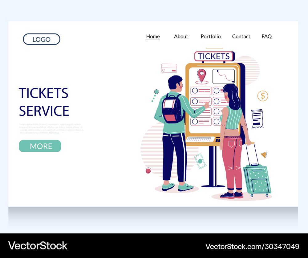 Tickets service website landing page design Vector Image