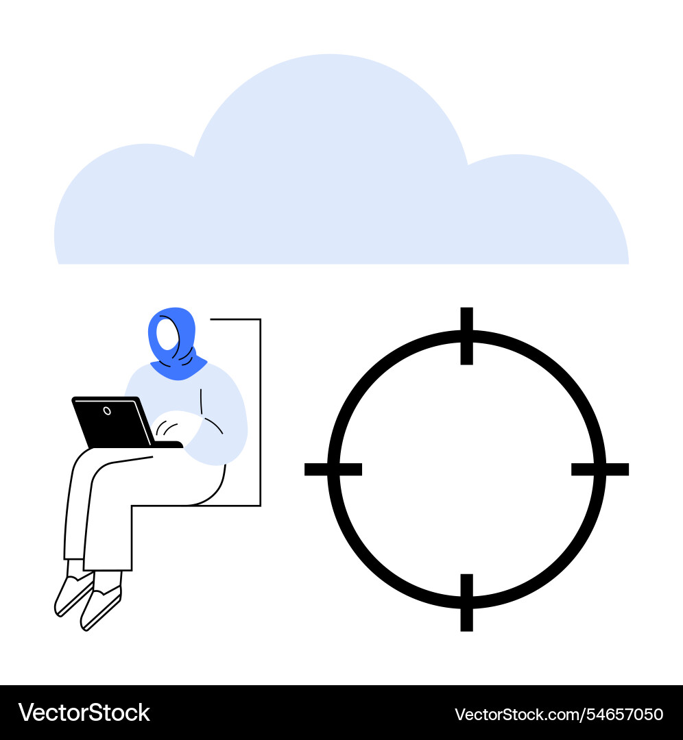 Cloud computing worker with laptop and target aim Cloud computing worker with laptop and target aim vector image
