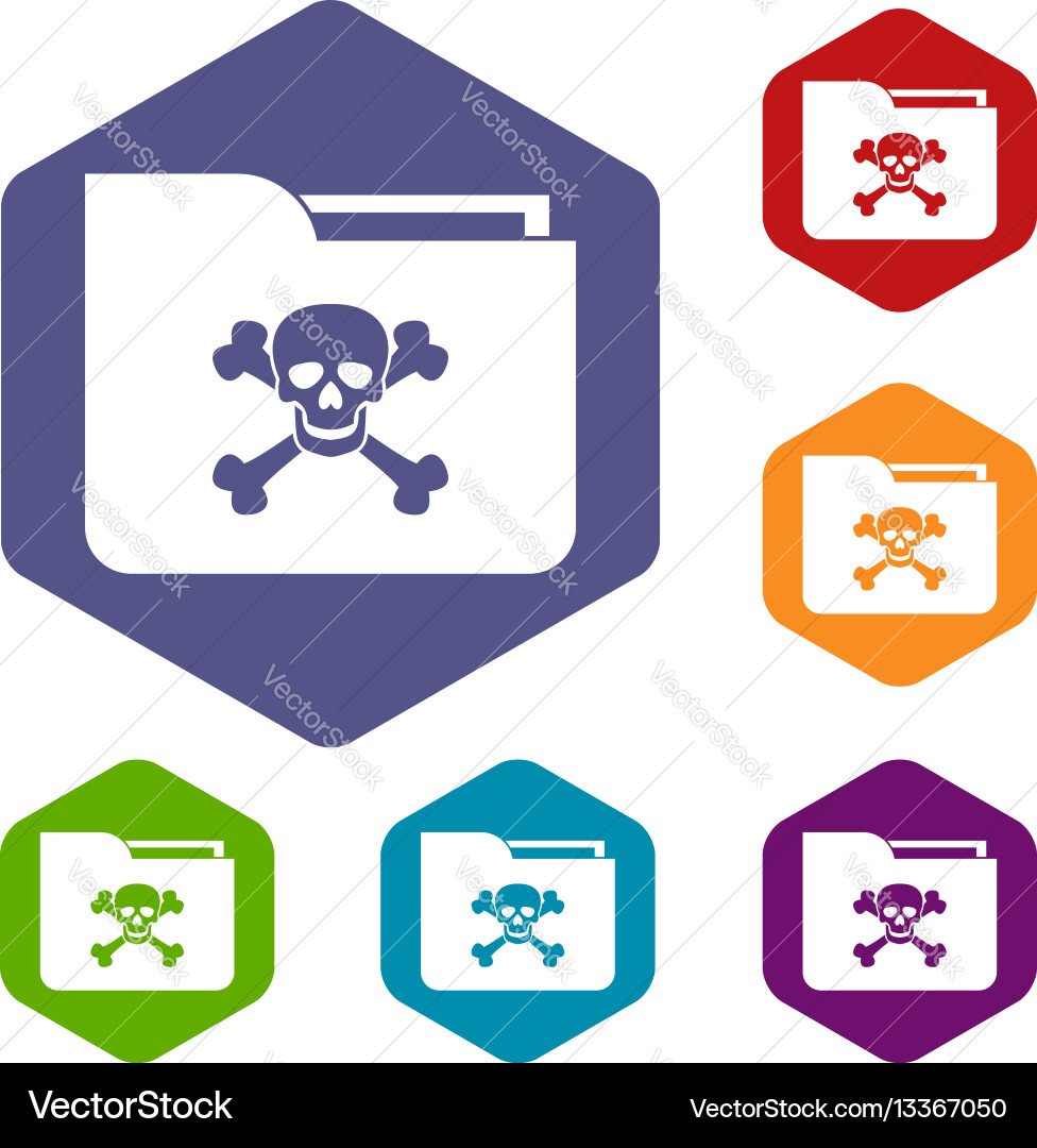 File folder with a skull icons set vector image