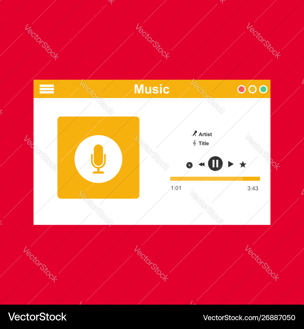 Media player application app template with flat Media player application app template with flat vector image