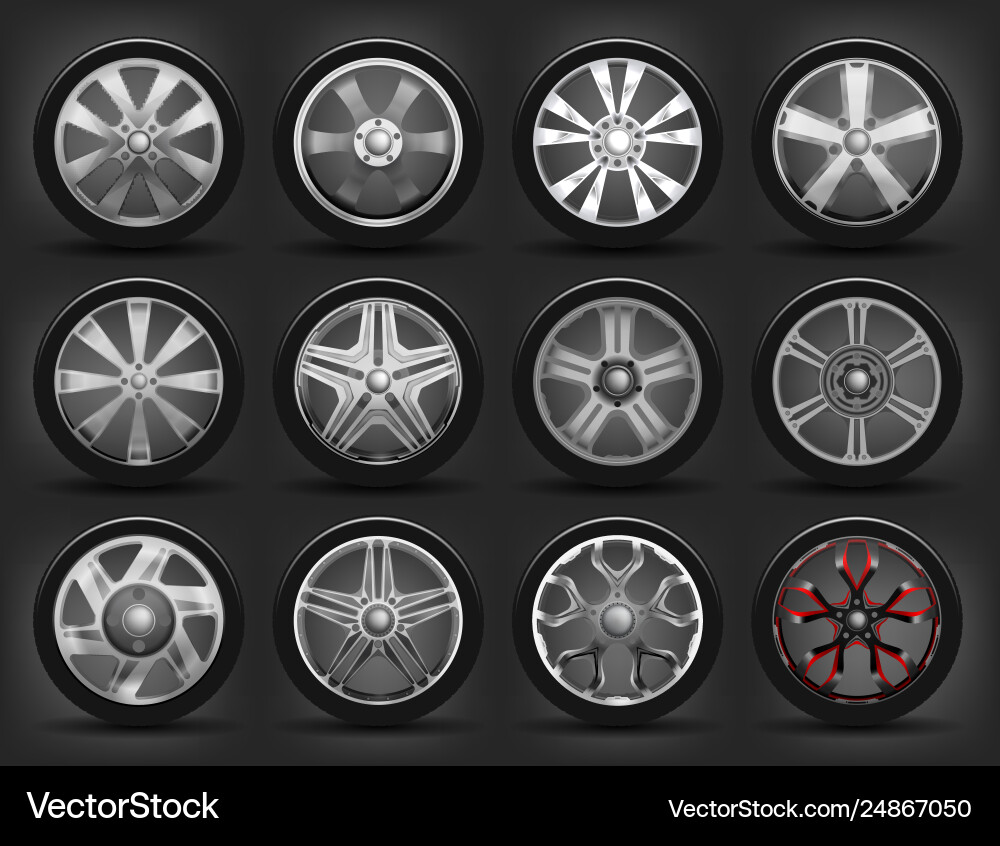 Set wheels with disks and rubber Vector Image