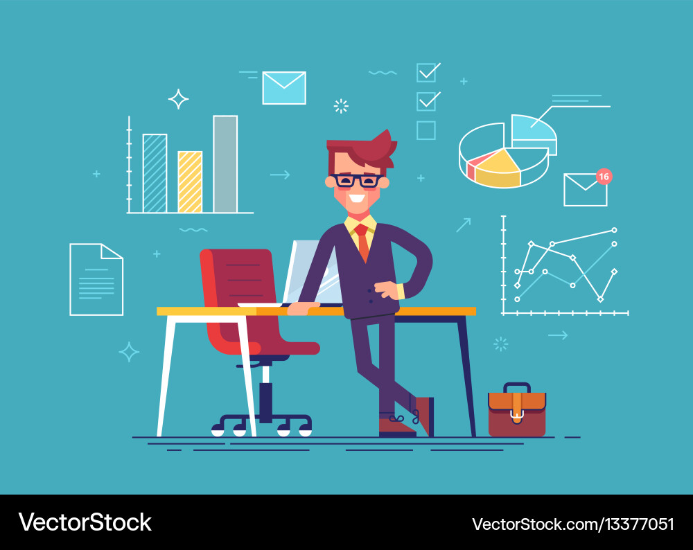 Confident Business Man with Icons vector image