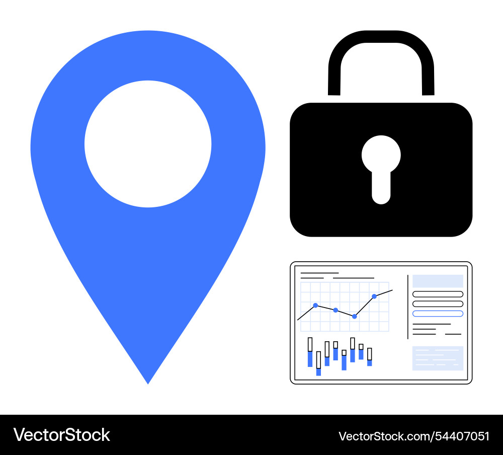 Data security and analysis representation with map Data security and analysis representation with map vector image