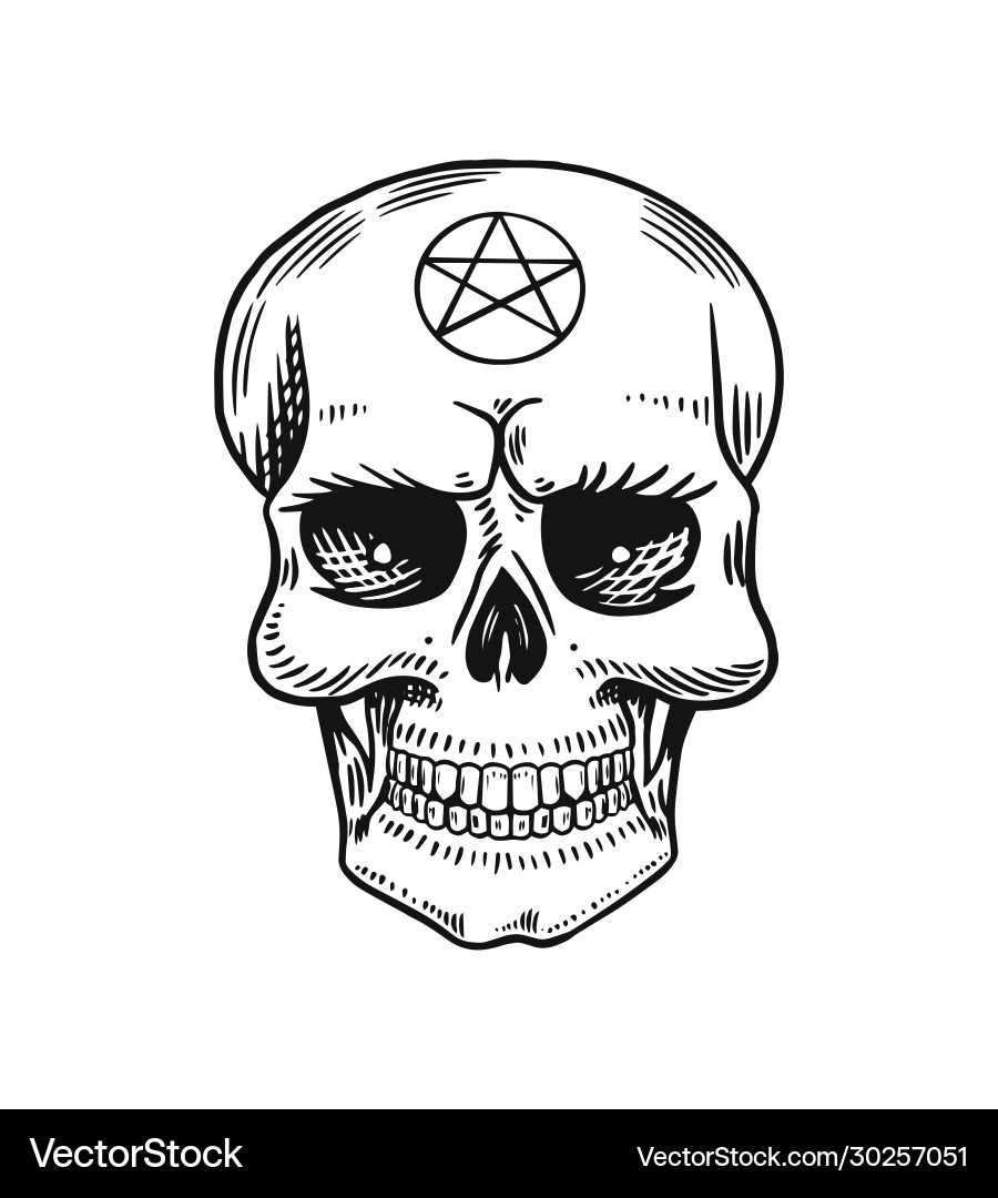 Human skull with satanic symbols element magic Human skull with satanic symbols element magic vector image