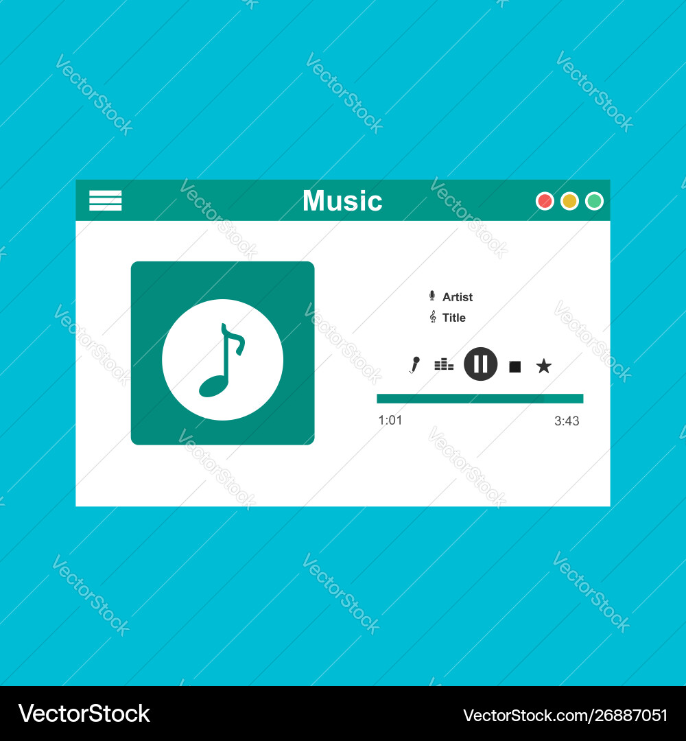 Media player application app template with flat Media player application app template with flat vector image